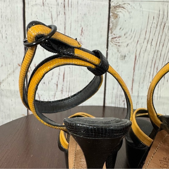 Alice & Olivia Lizabeth Black & Yellow patent leather Ankle Strap Platforms 6.5 - Picture 12 of 17